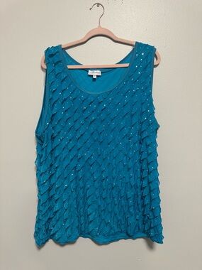 Fashion Bug Y2K Teal Ruffle Sequin Sleeveless Top